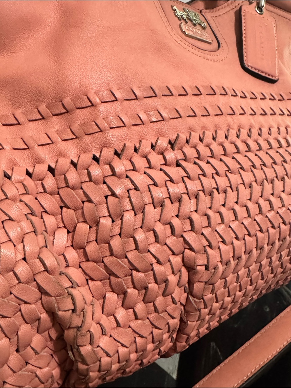 Coach Madison(Maggie) woven Leather Tote/Satchel - Coral Pink - Picture 5 of 16